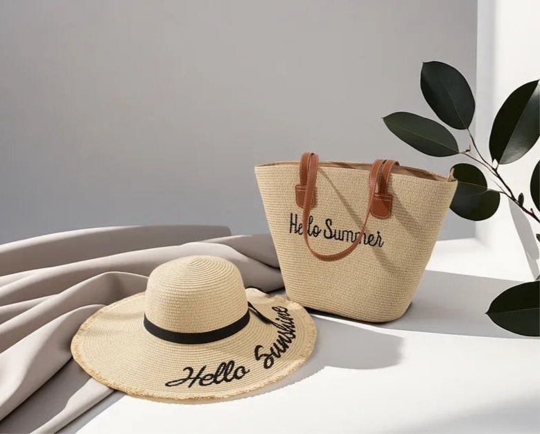 Large Capacity Straw Woven Tote Bag Women's Beach Vacation Shoulder Bag City Simple Style Double Strap Square Shape Zipper Closure