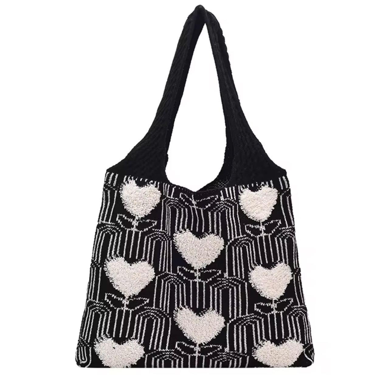 Women's Knit Color Block Heart Shape Open Tote Bag