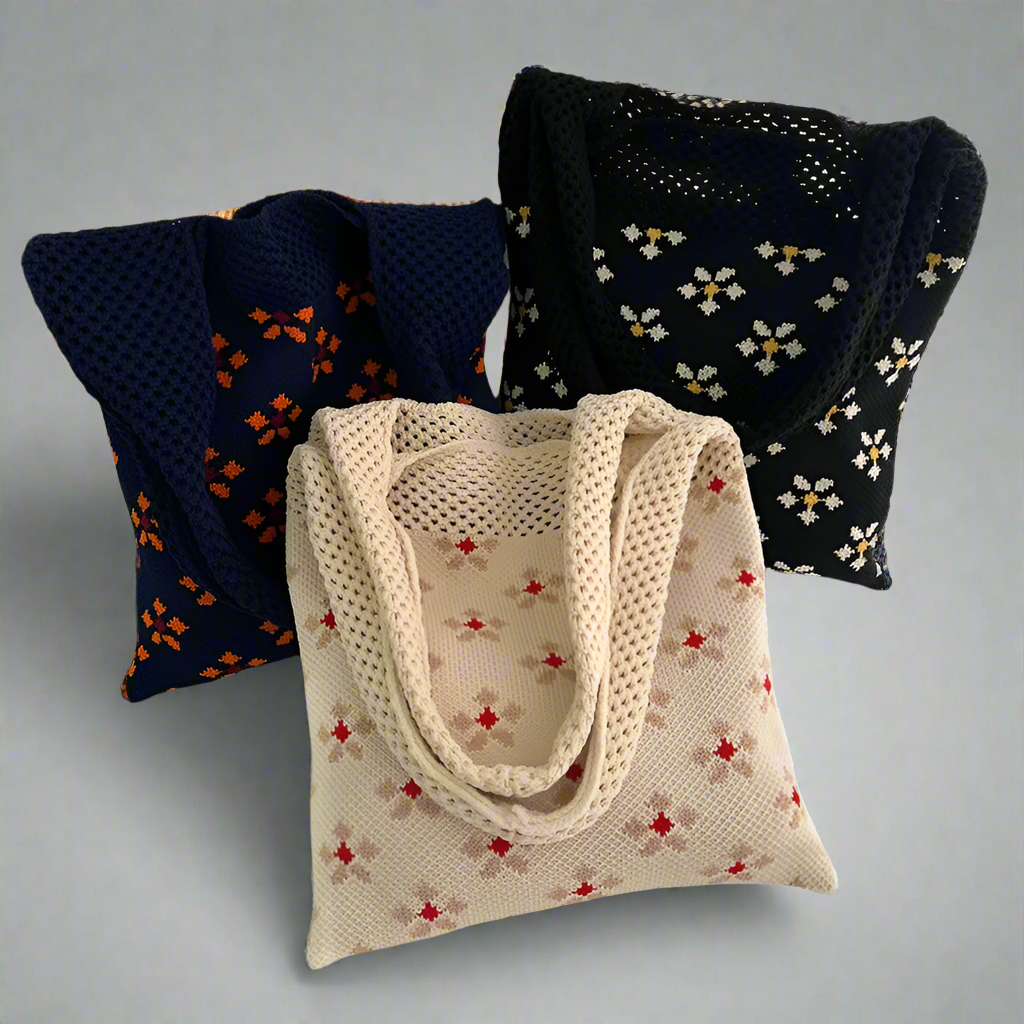 Knitted Floral Casual Handbag Daily Travel Versatile Fashion Handbag Ladies Tote