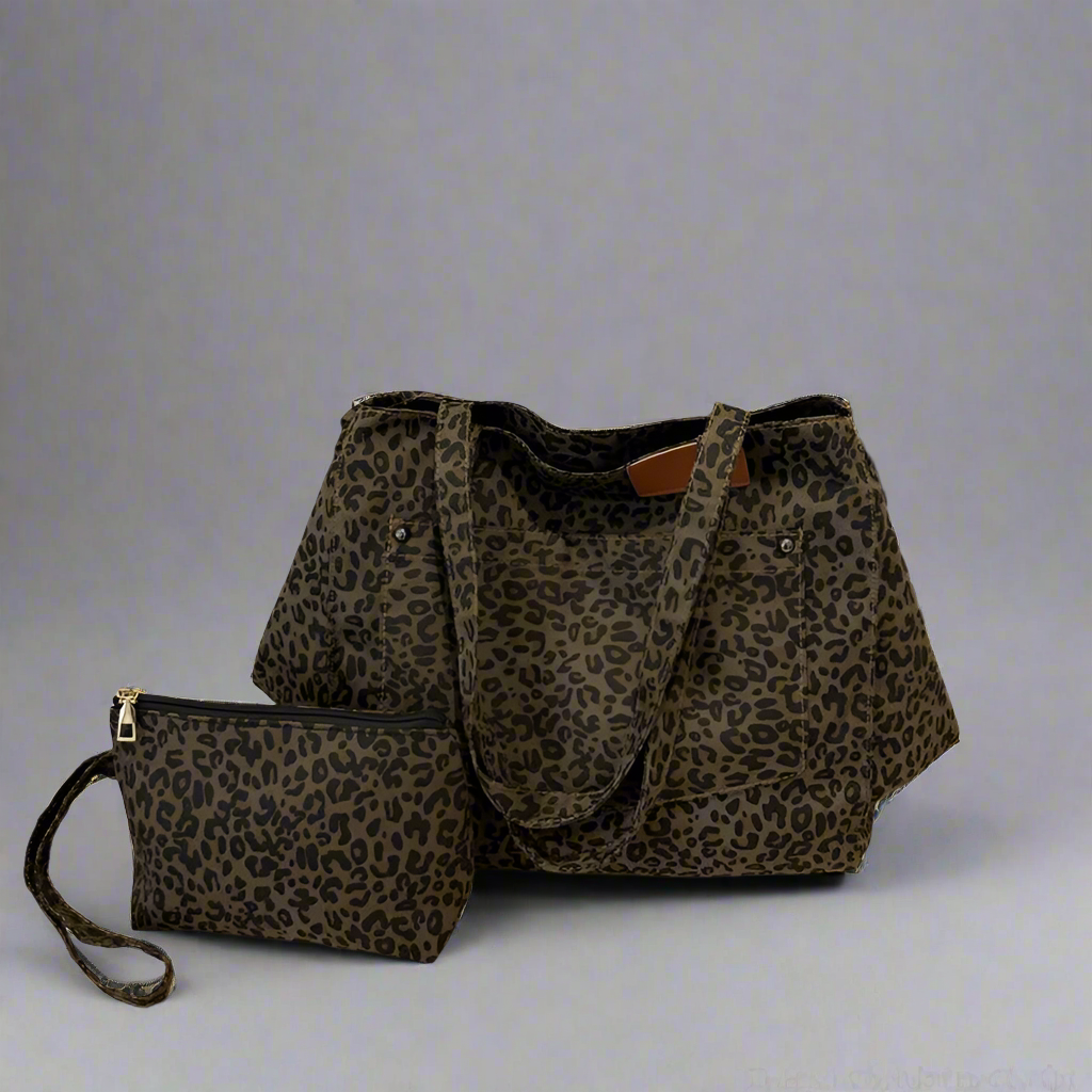 Women's Canvas Leopard Classic Style Sewing Thread Bucket Open Tote Bag