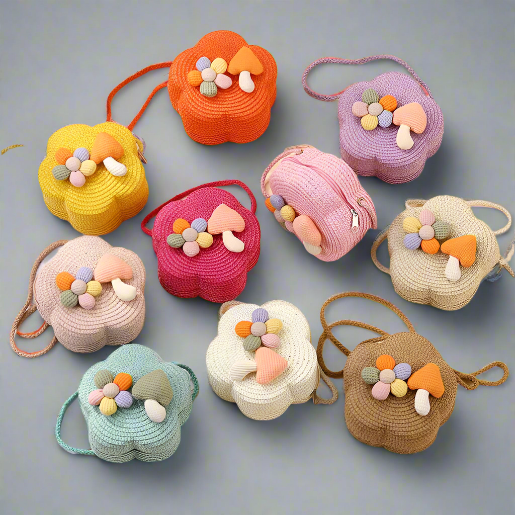 Summer Seaside Beach Straw Bag Woven Bag  New Children's Straw Bag Crossbody Girl's Bag Cute Mushroom
