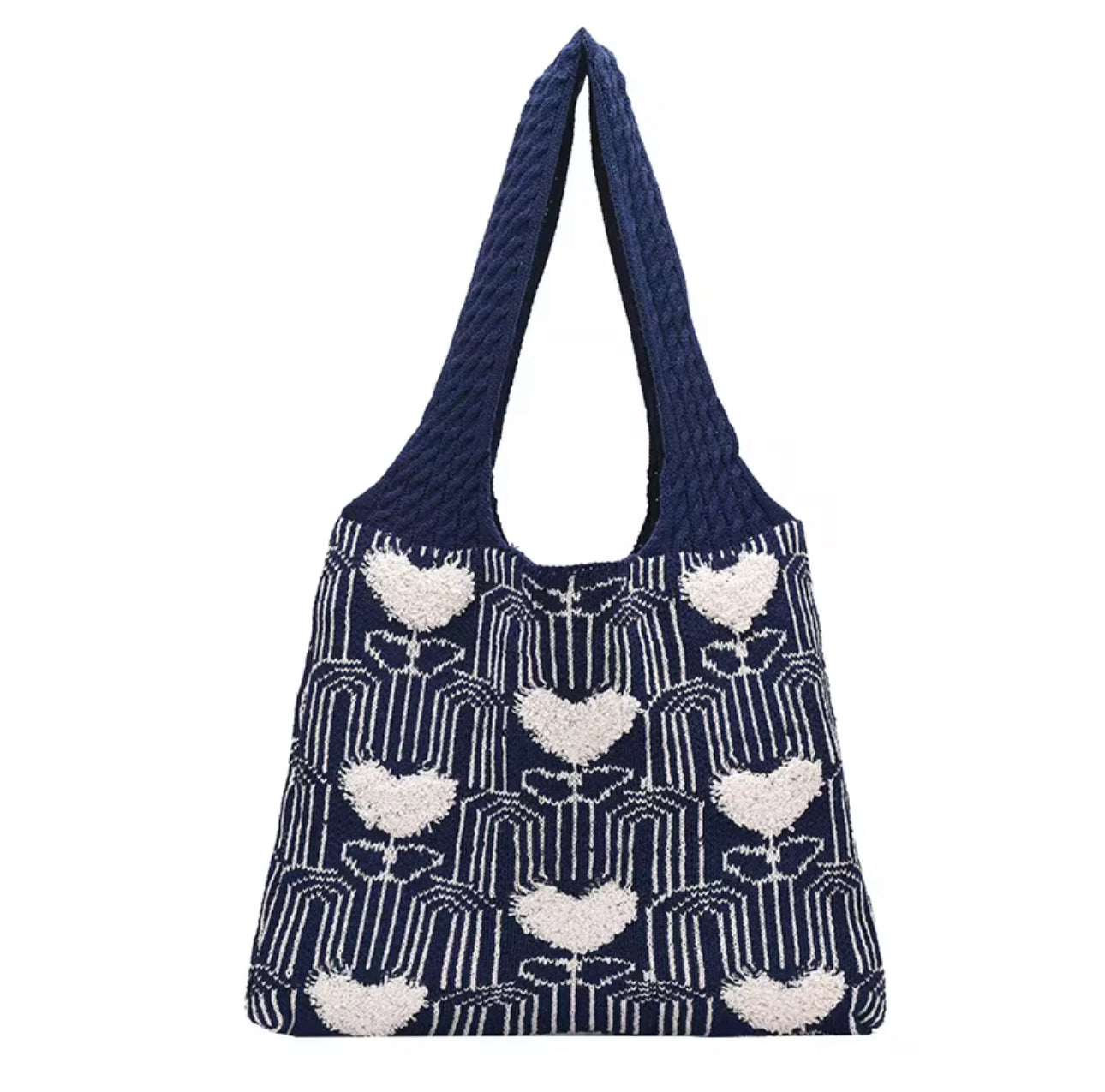 Women's Knit Color Block Heart Shape Open Tote Bag
