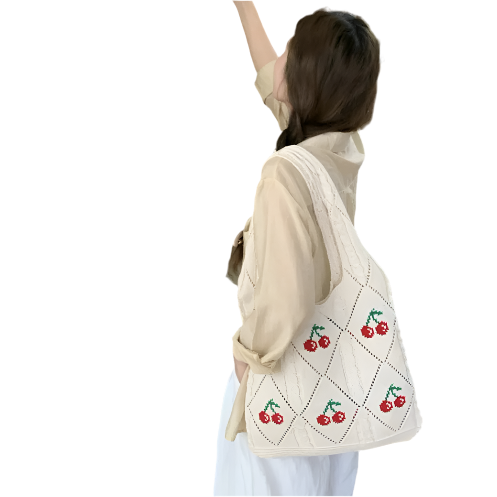New Ins Bag Exclusive for  Knitted Bags Cherry Woven Bag Large Capacity Totes Shoulder Bag