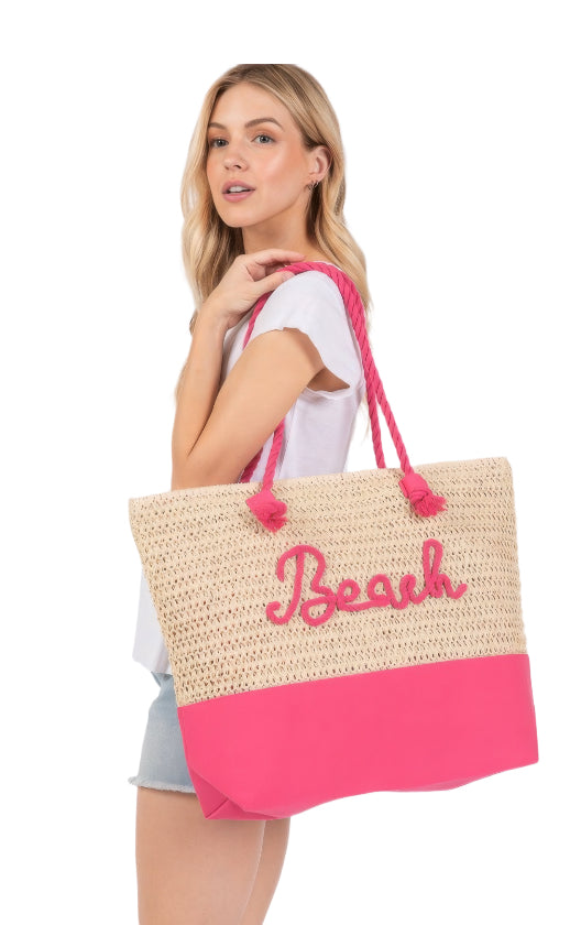 Vibrant Large Crochet Beach Tote Bag - Spacious Summer Tote with “Beach” Letter Design