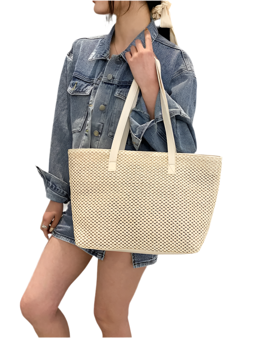 Solid Color Woven Tote Bag