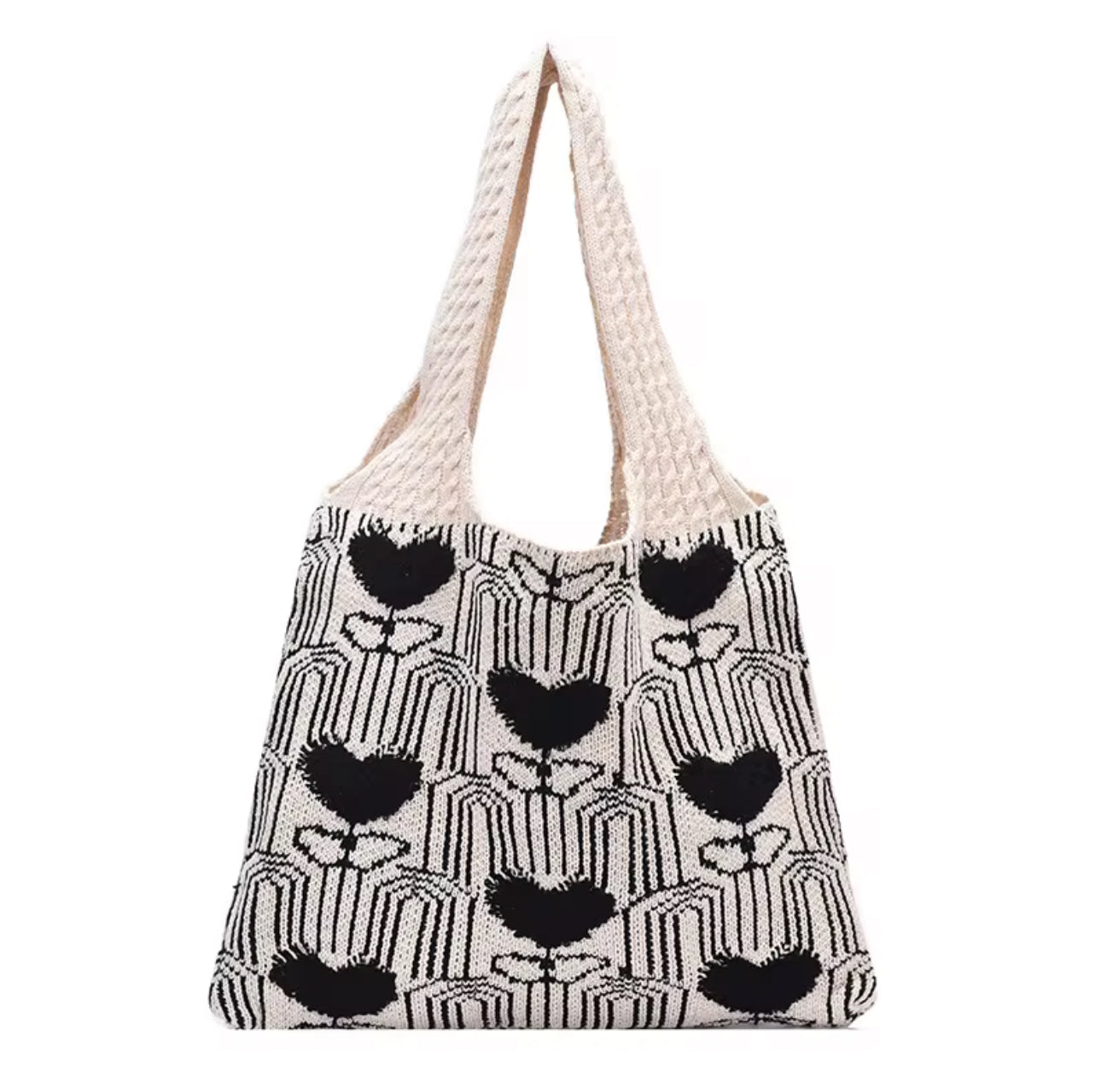 Women's Knit Color Block Heart Shape Open Tote Bag