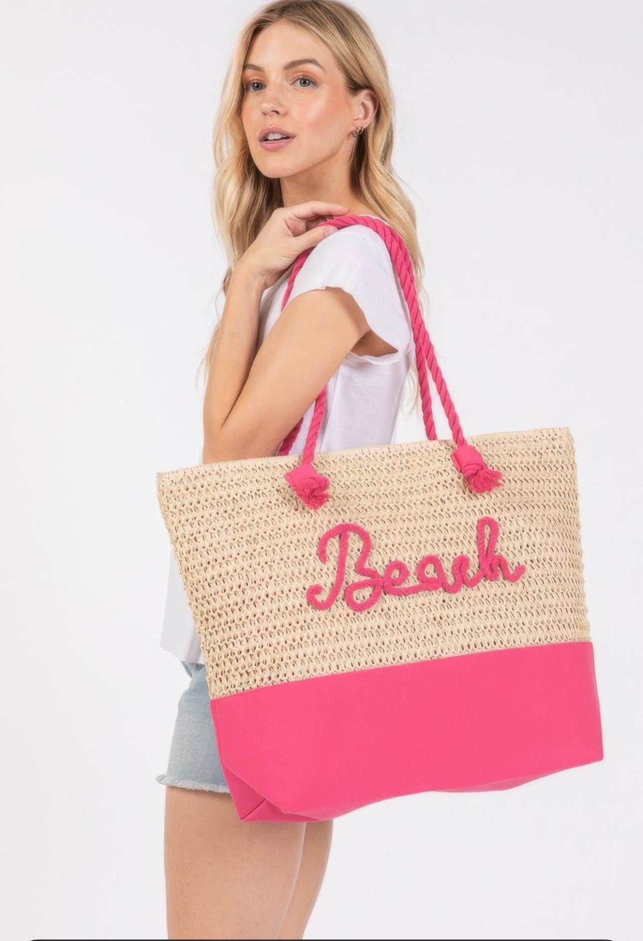 Vibrant Large Crochet Beach Tote Bag - Spacious Summer Tote with “Beach” Letter Design