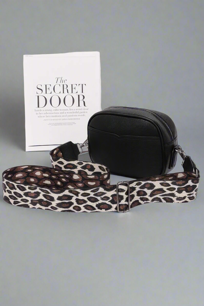 Faux Leather Camera Bag W/leopard Strap