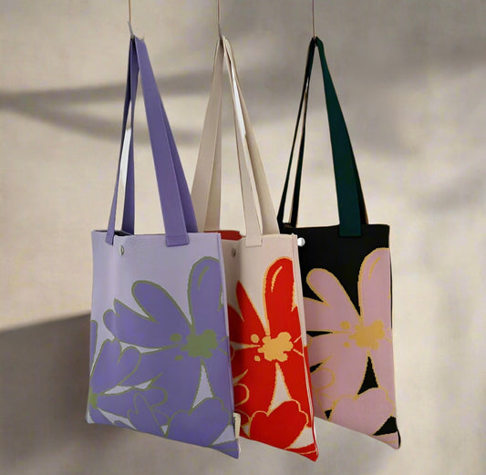 Large Capacity Knitted Flower Handbag