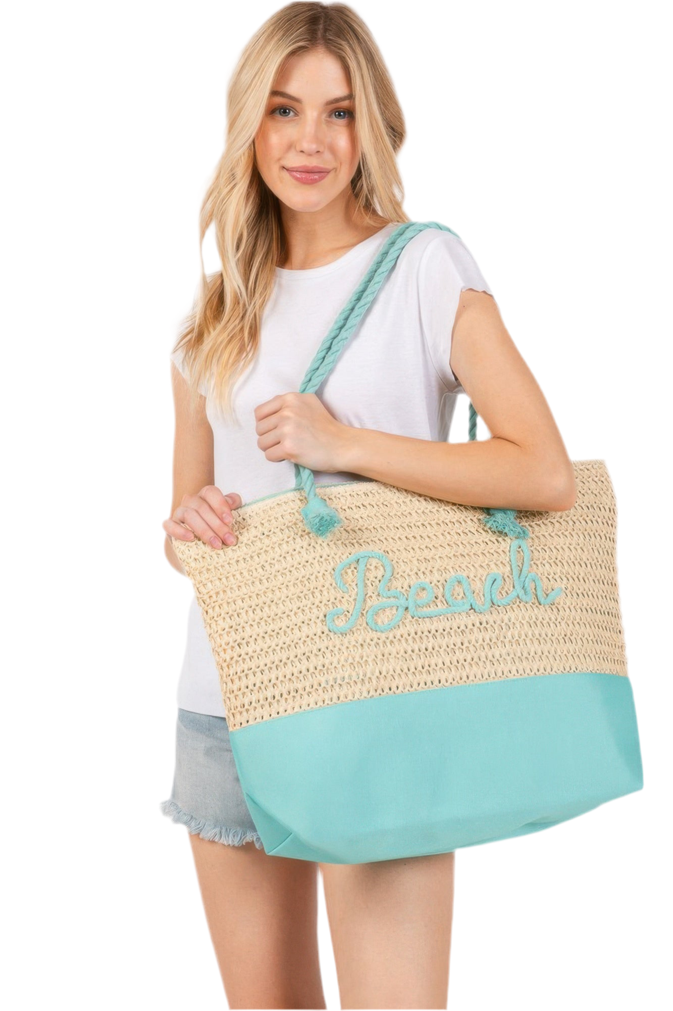 Vibrant Large Crochet Beach Tote Bag - Spacious Summer Tote with “Beach” Letter Design