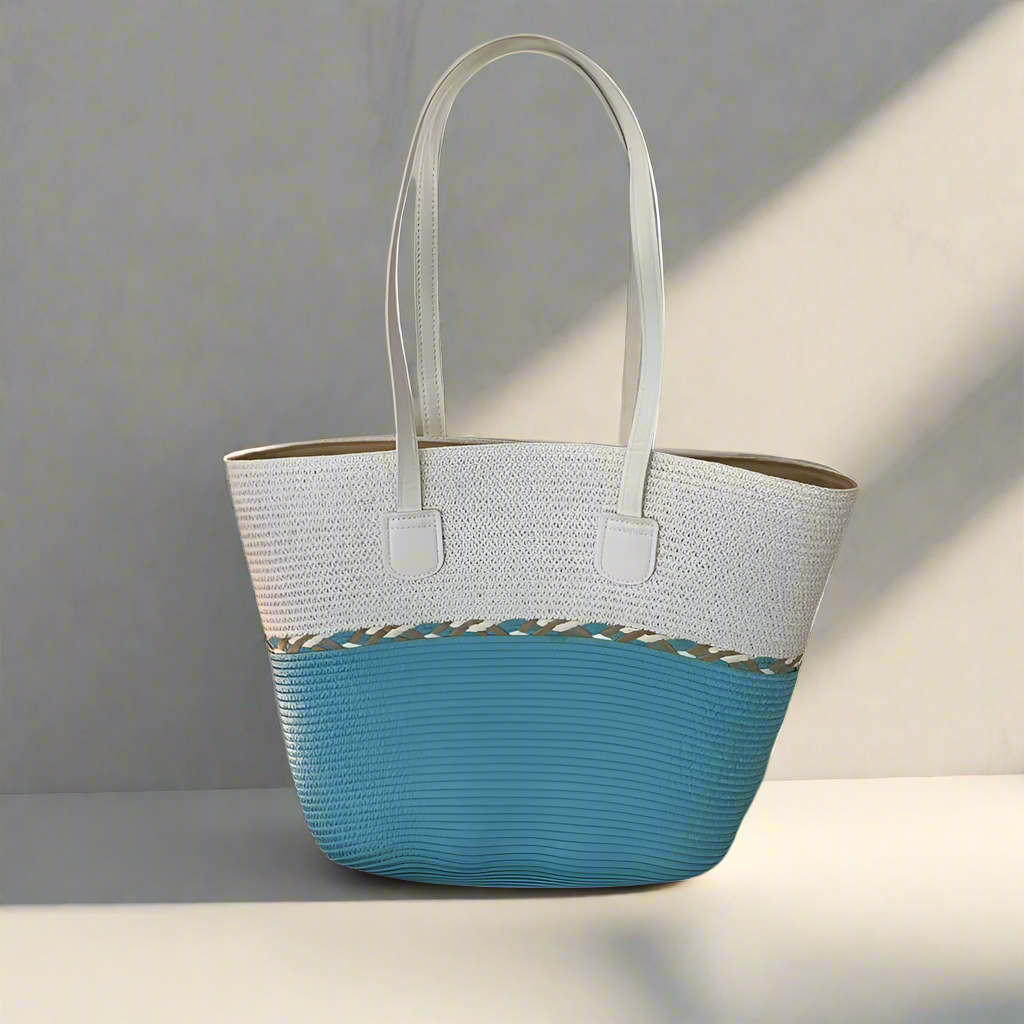 Large Capacity Straw Woven Tote Bag Beach Vacation Commuting Crossbody Fashionable Bucket Shape Polyester Inner Leisure Travel