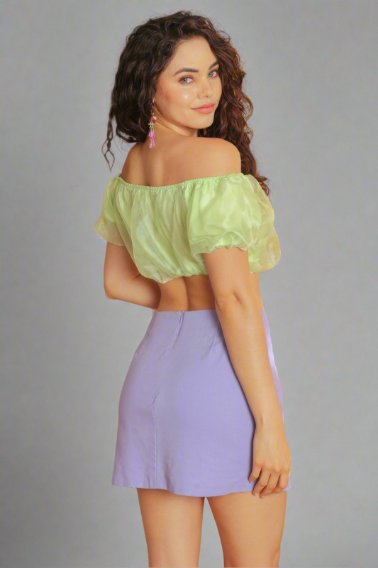 Organza Puff Short Sleeve Crop Top