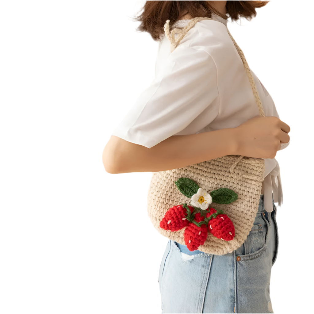 New Strawberry Hand Crocheting Knitted Bag Cute Wool Diagonal Bag Factory Handmade Knitted Messenger Bag