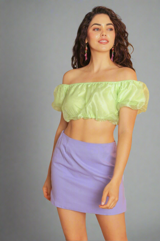 Organza Puff Short Sleeve Crop Top