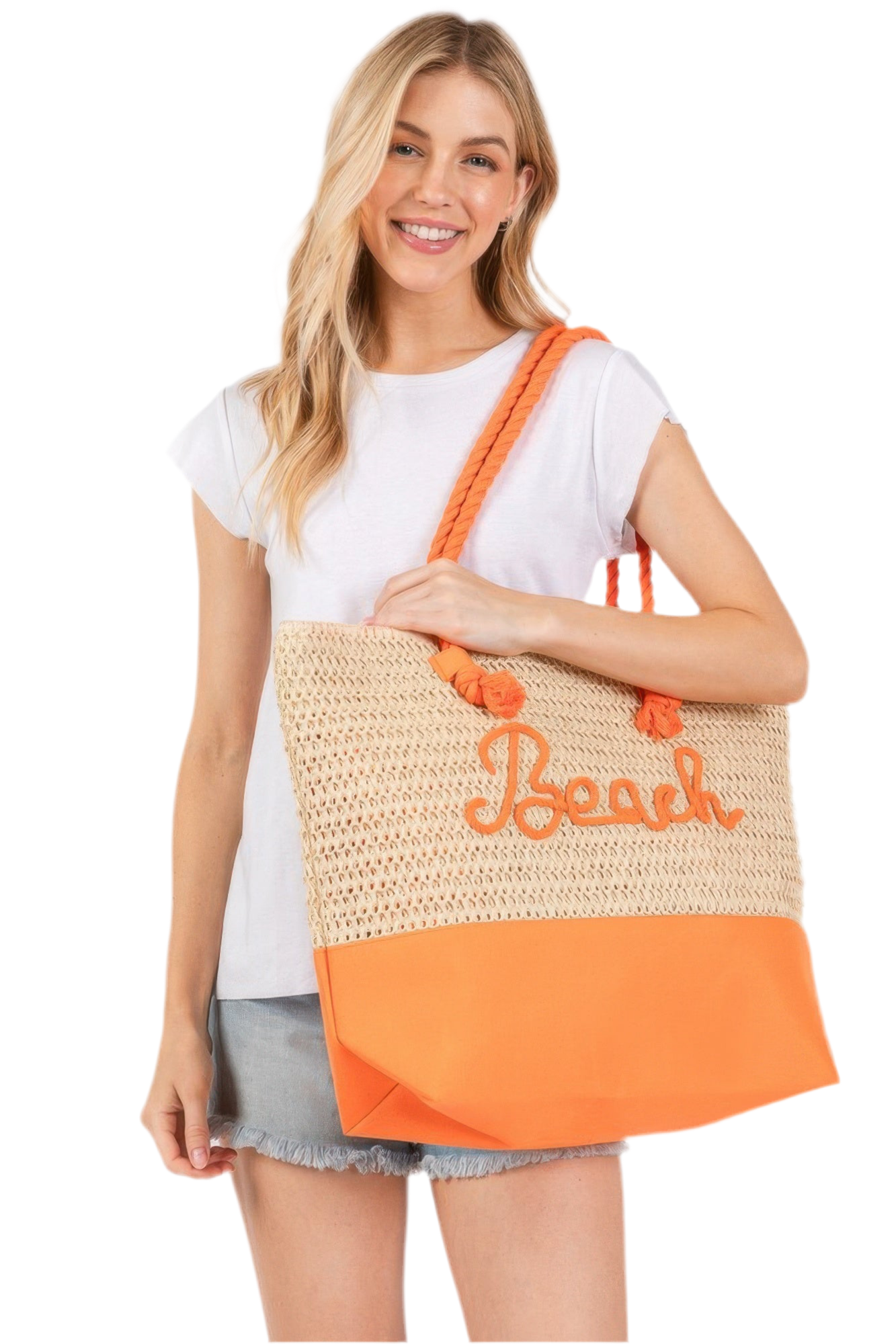 Vibrant Large Crochet Beach Tote Bag - Spacious Summer Tote with “Beach” Letter Design