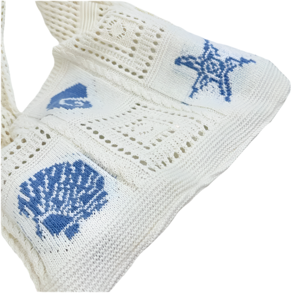 Fashionable Ocean Themed Large Capacity Hollow Woven Beach Bag Shoulder Tote see