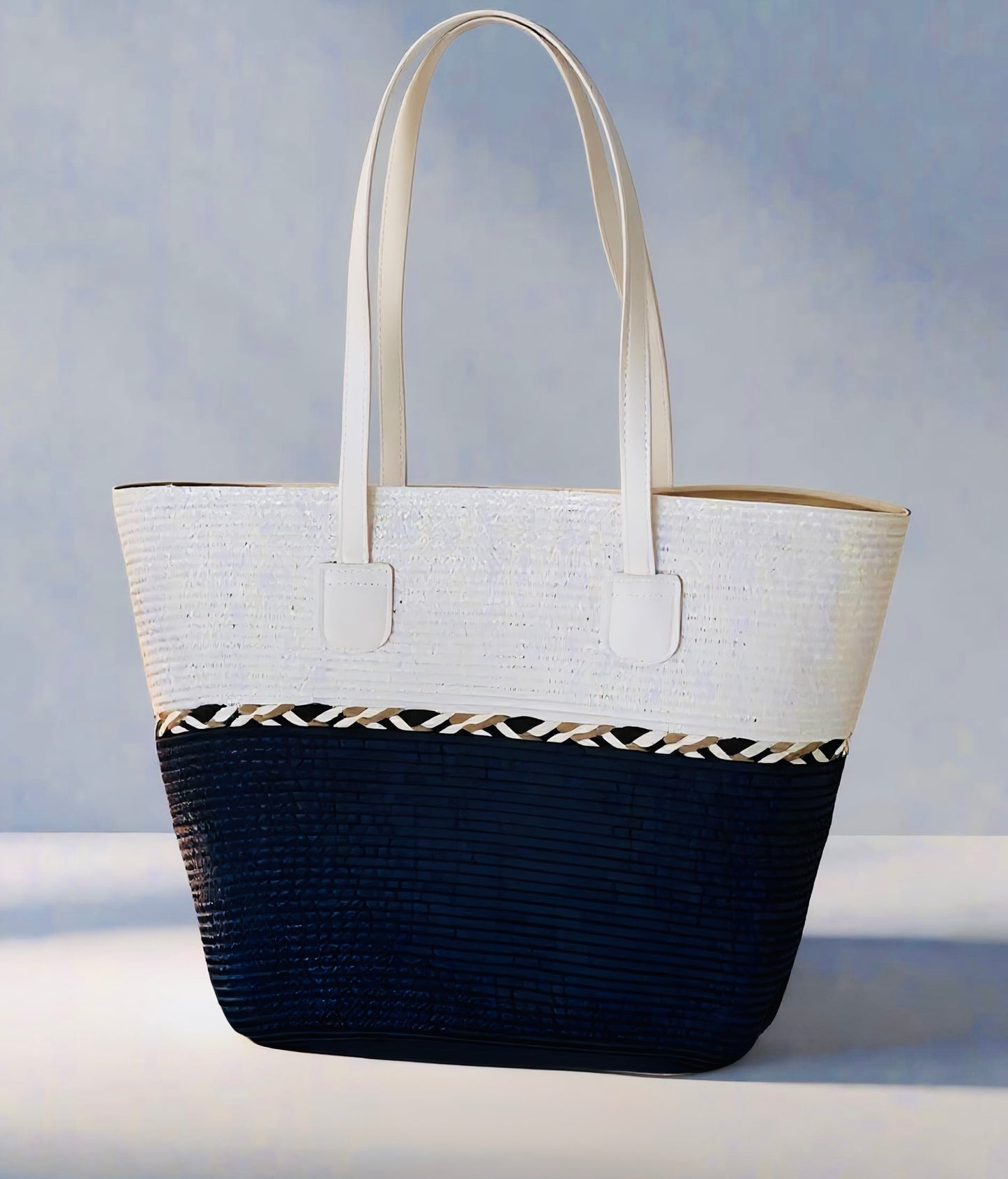 Large Capacity Straw Woven Tote Bag Beach Vacation Commuting Crossbody Fashionable Bucket Shape Polyester Inner Leisure Travel