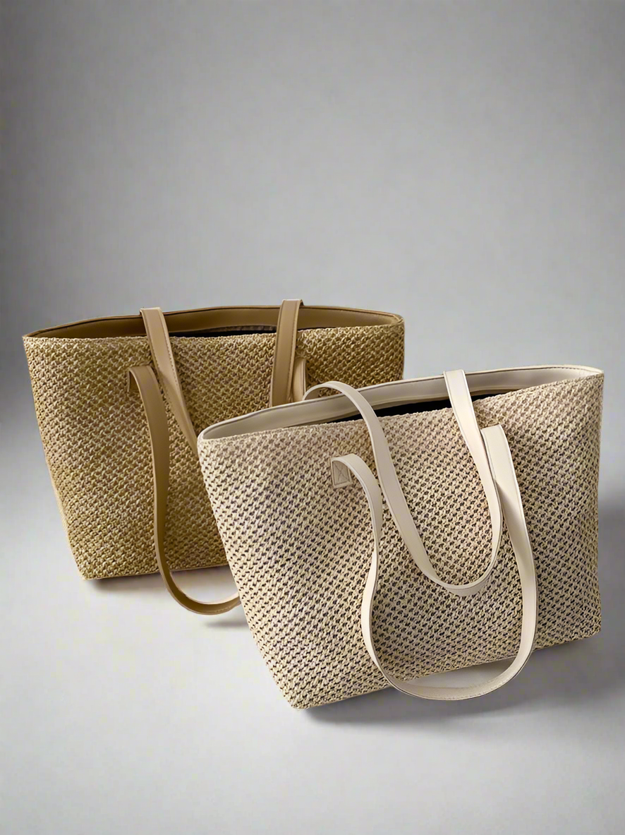 Solid Color Woven Tote Bag
