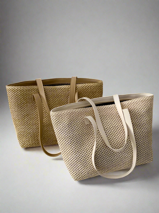 Solid Color Woven Tote Bag
