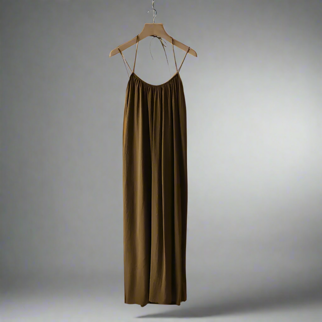 Beach Vacation Long Dress Women's Summer New Style Strap Backless Loose Wide Hemline Maxi Dress Nylon Cotton Blend Fabric