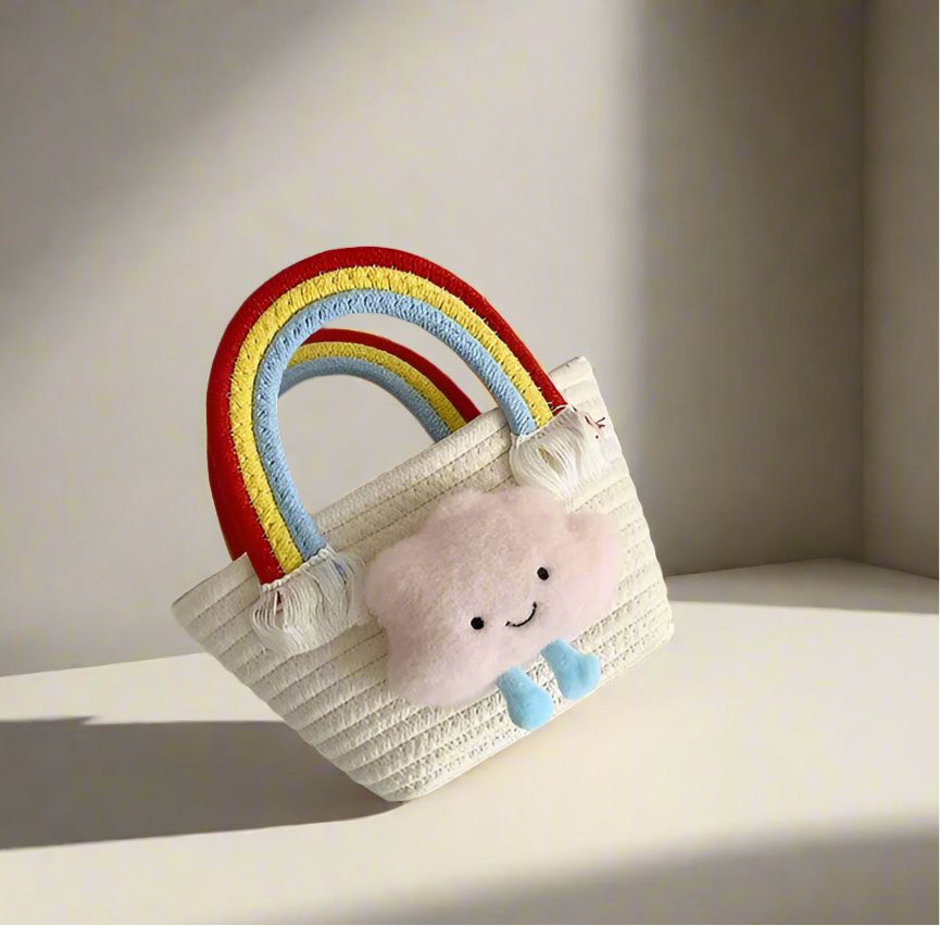 Women's Knit Clouds Rainbow Cute Square Open Handbag