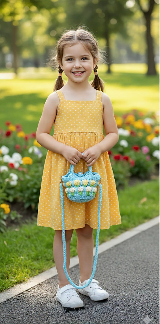 Mini Knitted Tote Bag Children's Single Shoulder Bag With Earphone Holder Sweet Flower Design Kids Backpack Unisex Bag