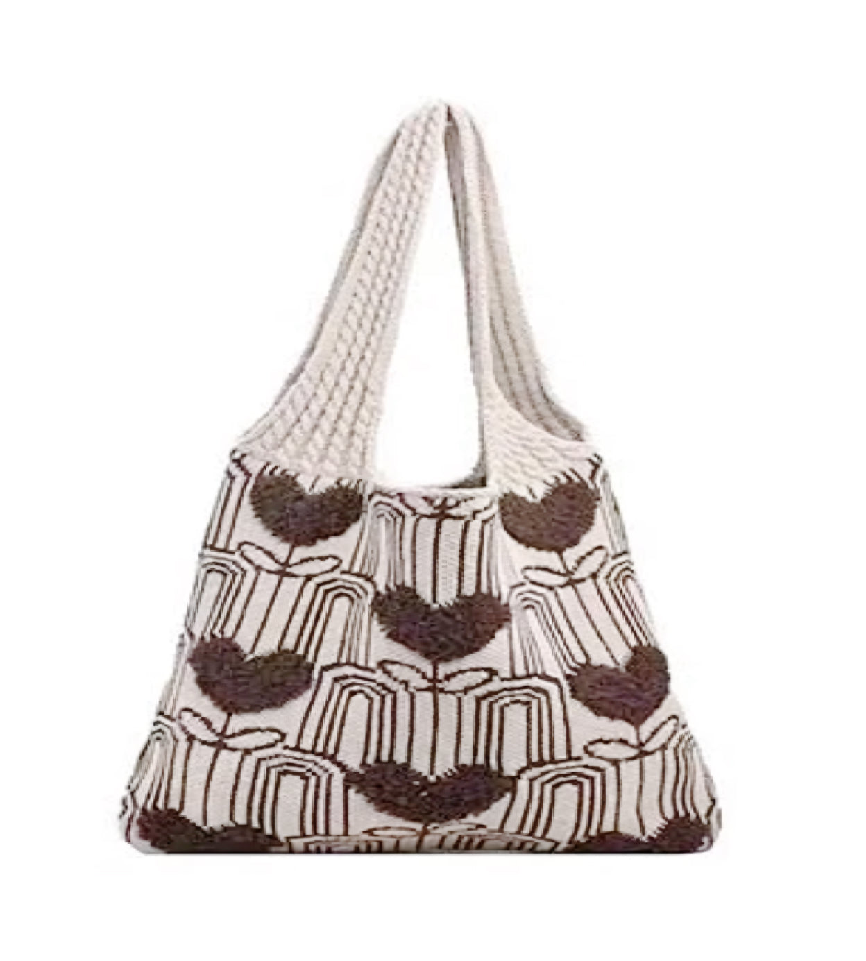 Women's Knit Color Block Heart Shape Open Tote Bag