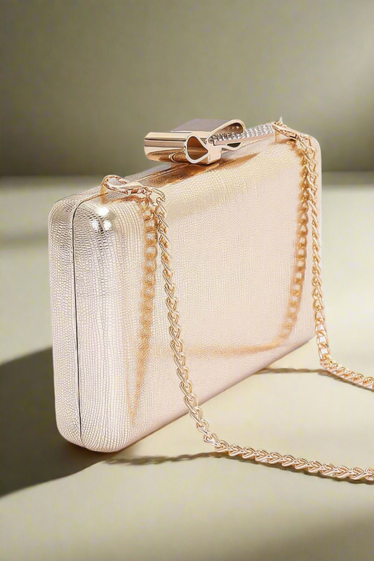 Metal Ribbon Top Case Clutch