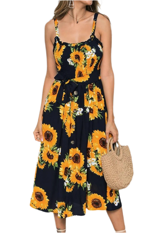 Sunflower Spaghetti Strap Cami Dress – Effortless Style for Every Occasion!