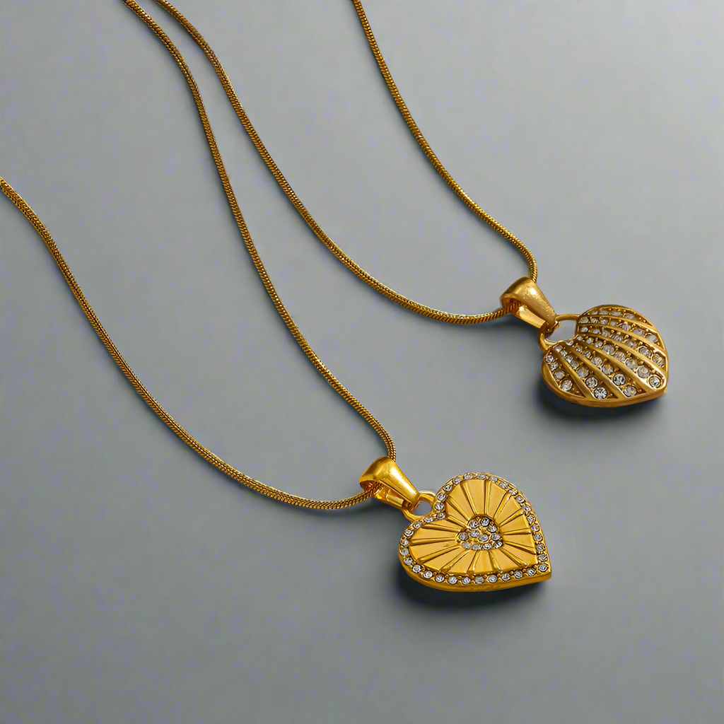 18K Gold Plated Stainless Steel Heart Shaped Pendant Necklace Embedded With Zirconia Stones For Women Casual Romantic Design