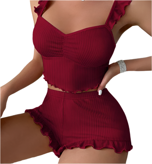 Sexy Strap Ruched Tank & Matching Shorts Sleepwear