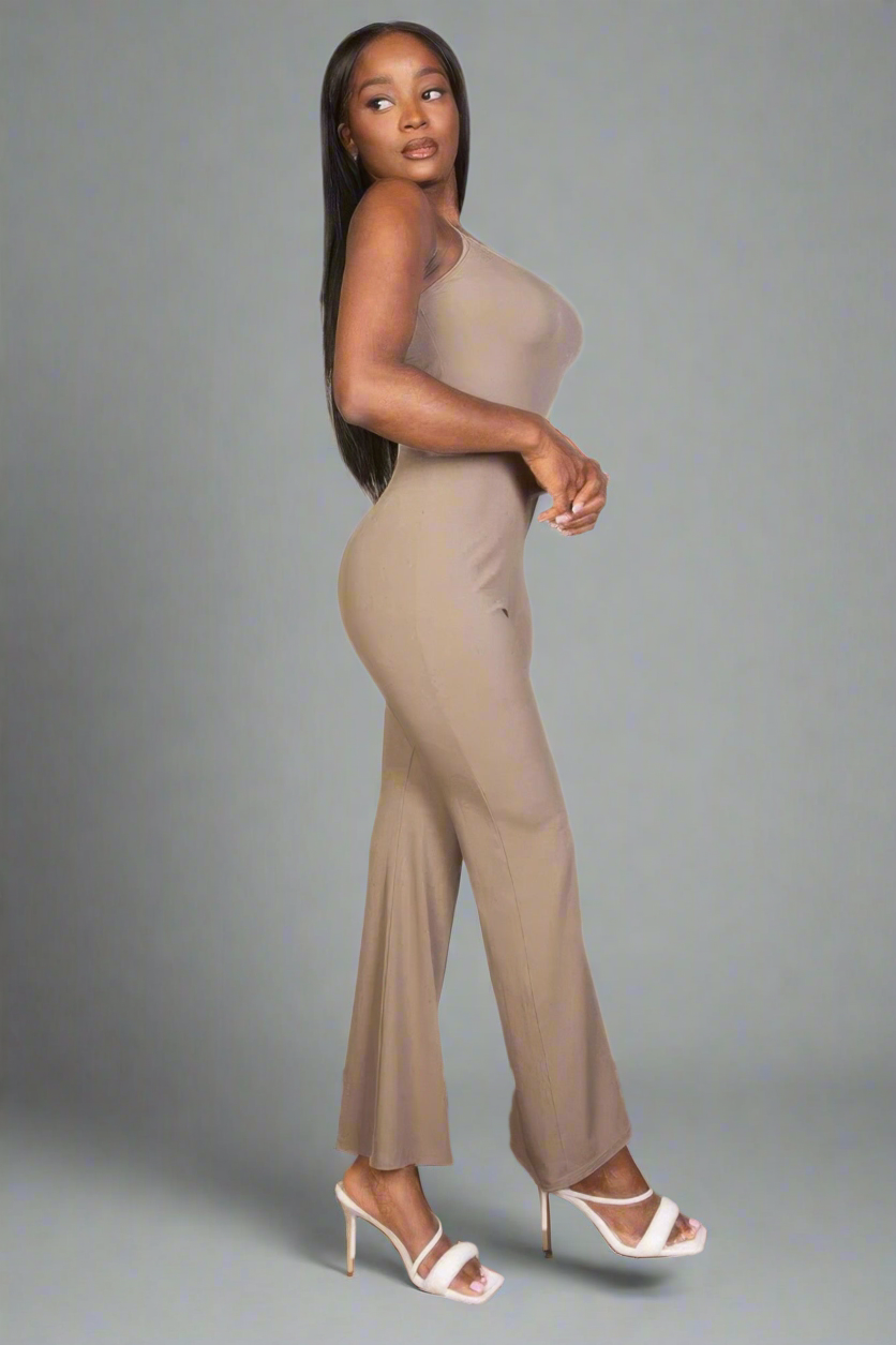 Ribbed sleeveless wide leg jumpsuit
