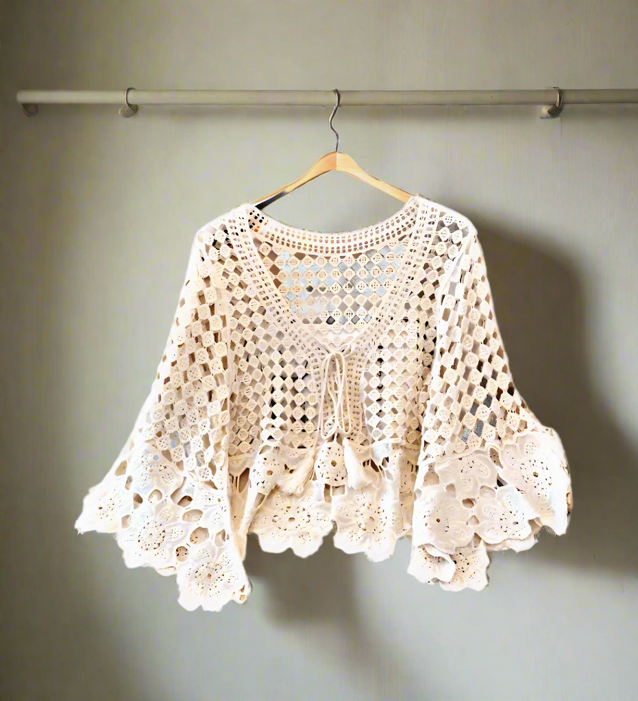 Women’s Bohemian Knit Lace Mesh V-Neck Top