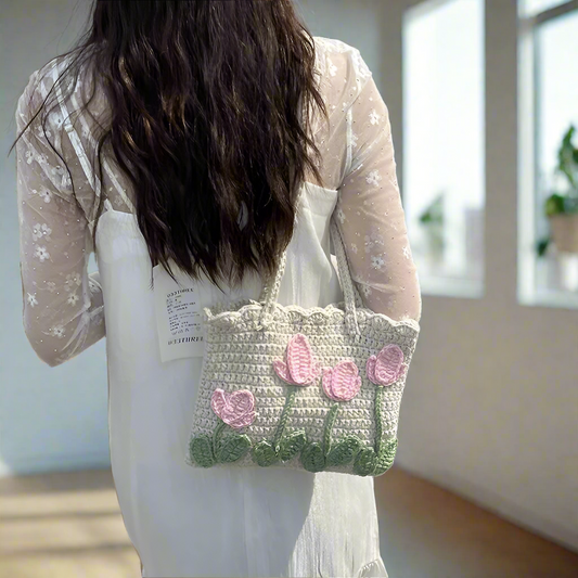 Floral Woven Single Shoulder Bag For Women Casual Seasonless Fabric Buckle Closure Square Shape Cute and Holiday Style