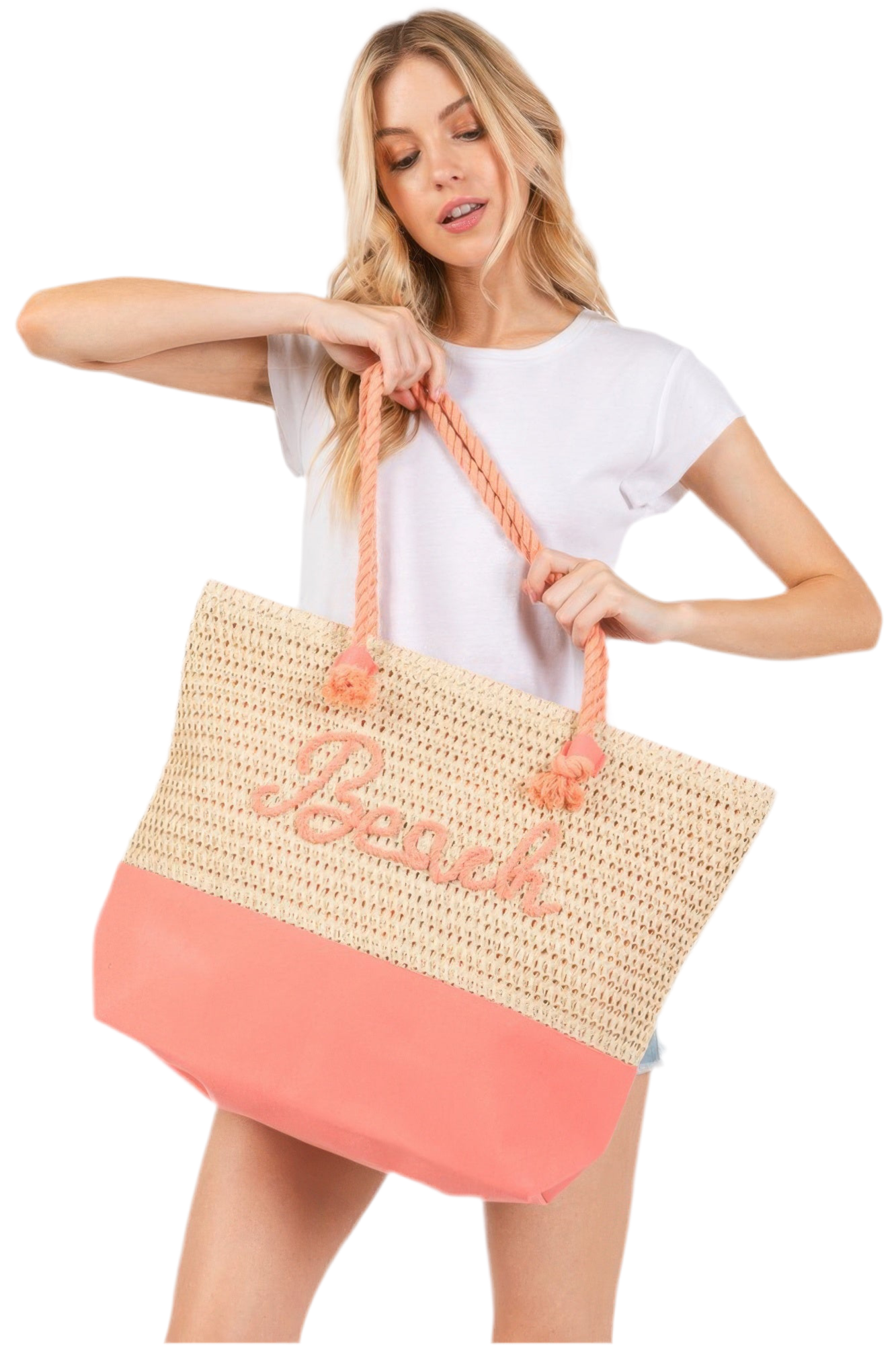 Vibrant Large Crochet Beach Tote Bag - Spacious Summer Tote with “Beach” Letter Design