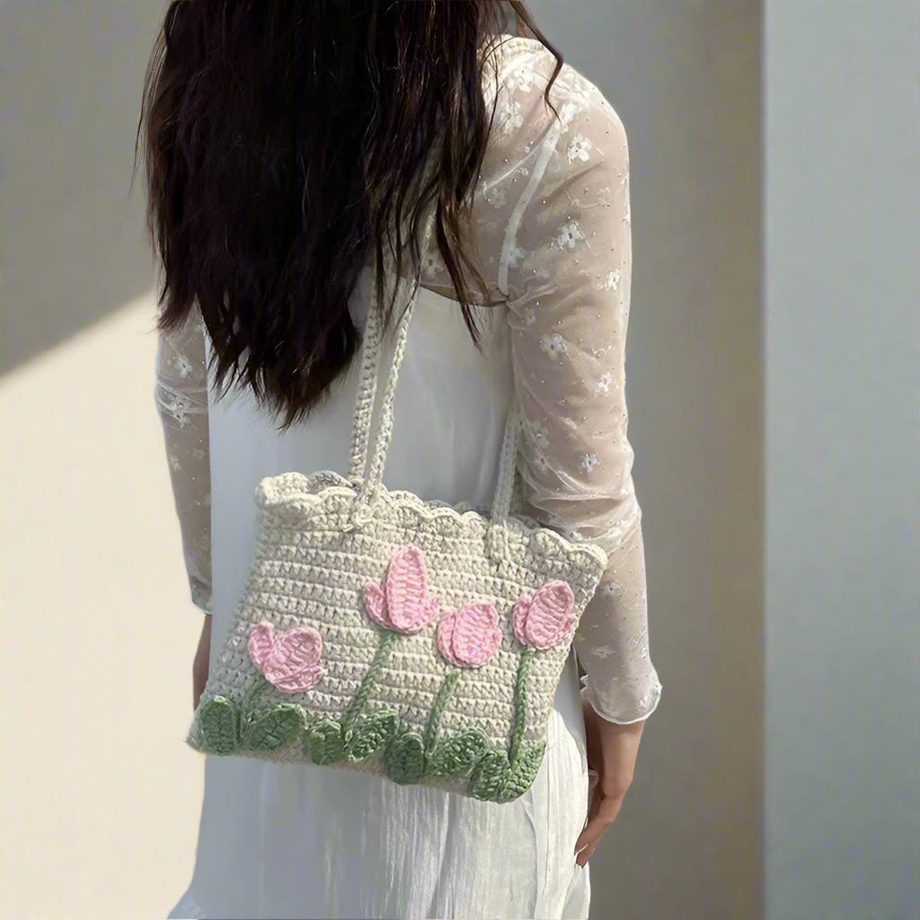 Floral Woven Single Shoulder Bag For Women Casual Seasonless Fabric Buckle Closure Square Shape Cute and Holiday Style