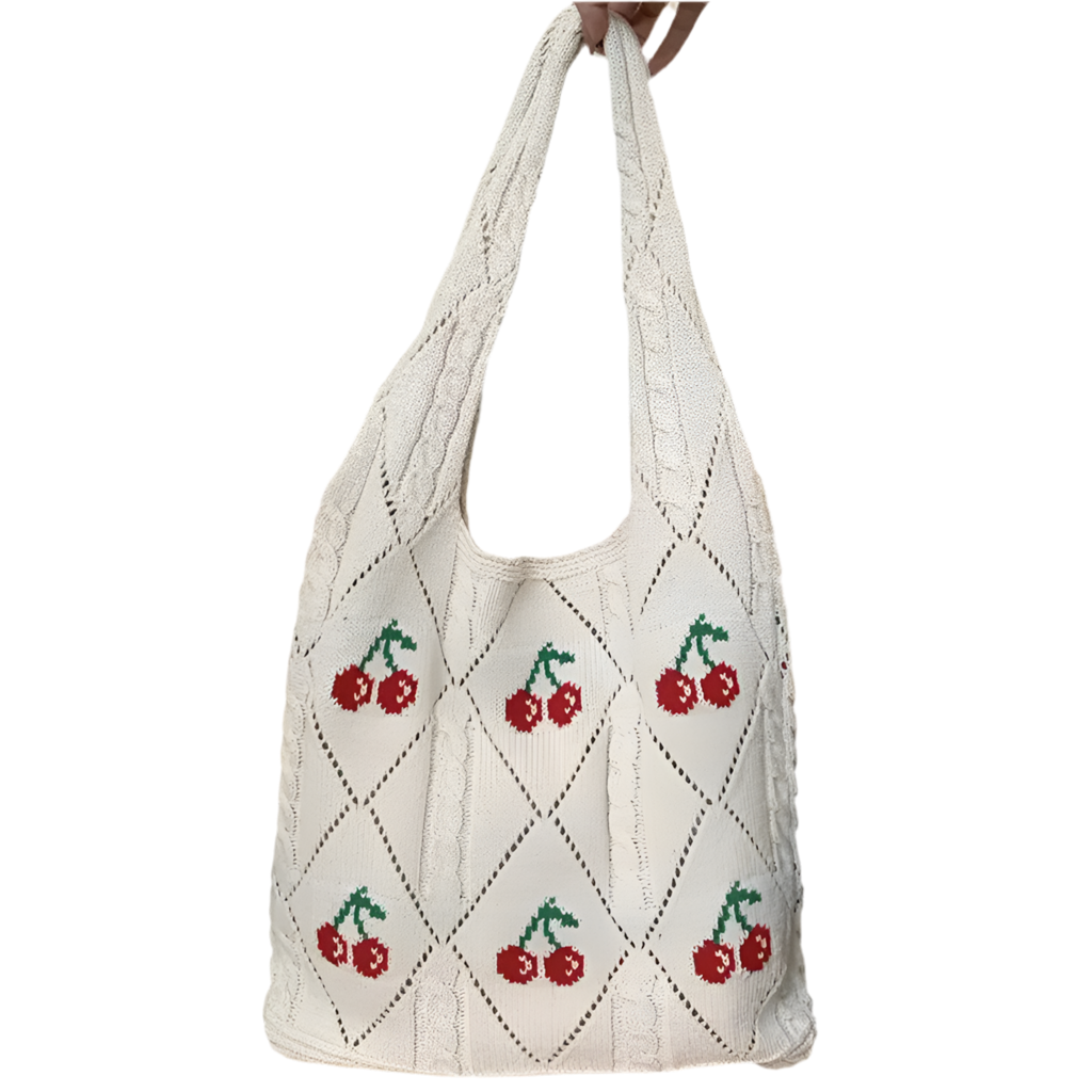 New Ins Bag Exclusive for  Knitted Bags Cherry Woven Bag Large Capacity Totes Shoulder Bag