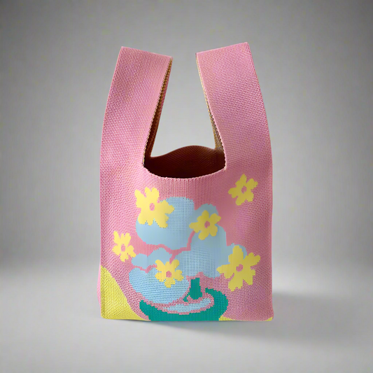 Floral Knitted Large Capacity Casual Tote Bag Women's Fashionable All-Match Handbag Polyester Material Shoulder Strap