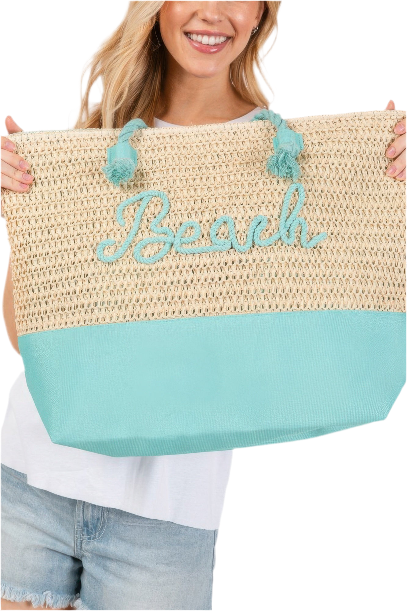 Vibrant Large Crochet Beach Tote Bag - Spacious Summer Tote with “Beach” Letter Design