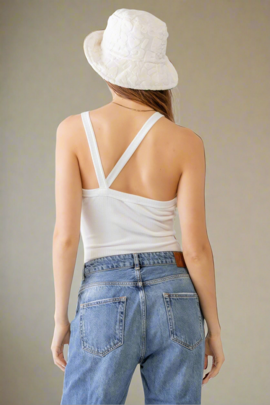 Ribbed V Strap Back Bodysuit