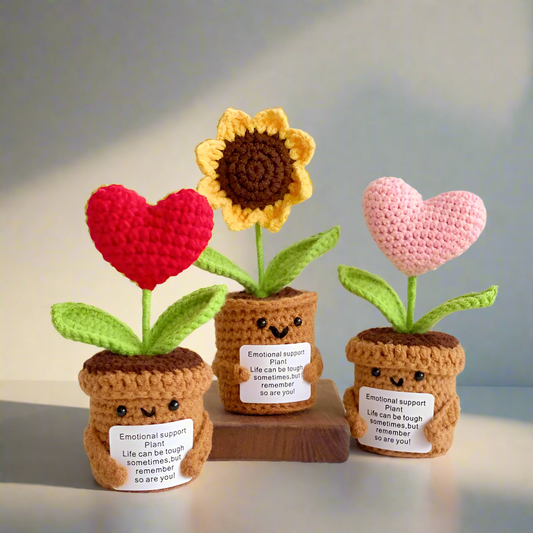 Hand Knitted Sunflower Pot Plant Set Cute Doll Car Hanging Ornament Funny Emotion Package Christmas Valentine's Day New Year Gifts