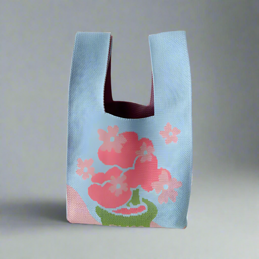 Floral Knitted Large Capacity Casual Tote Bag Women's Fashionable All-Match Handbag Polyester Material Shoulder Strap