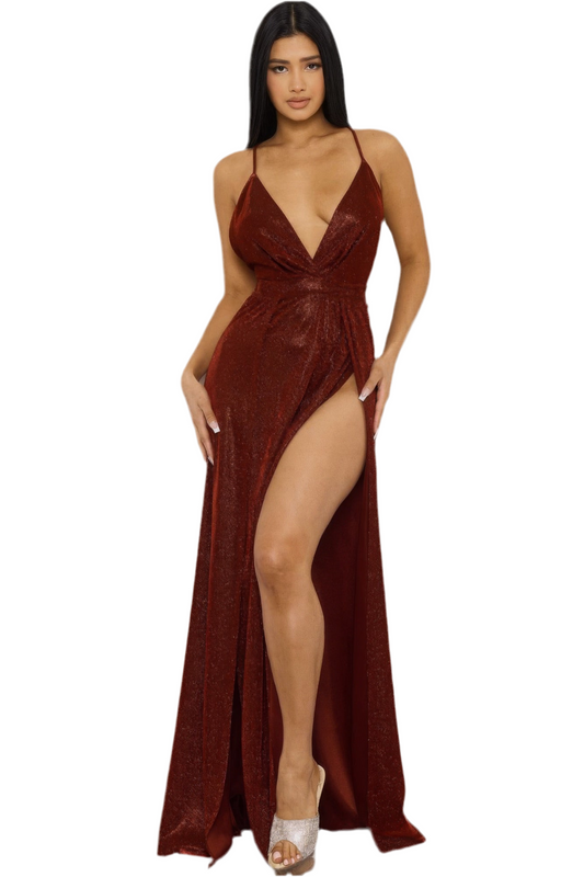 Glitter Fabric Sweetheart Surplice Maxi Dress
