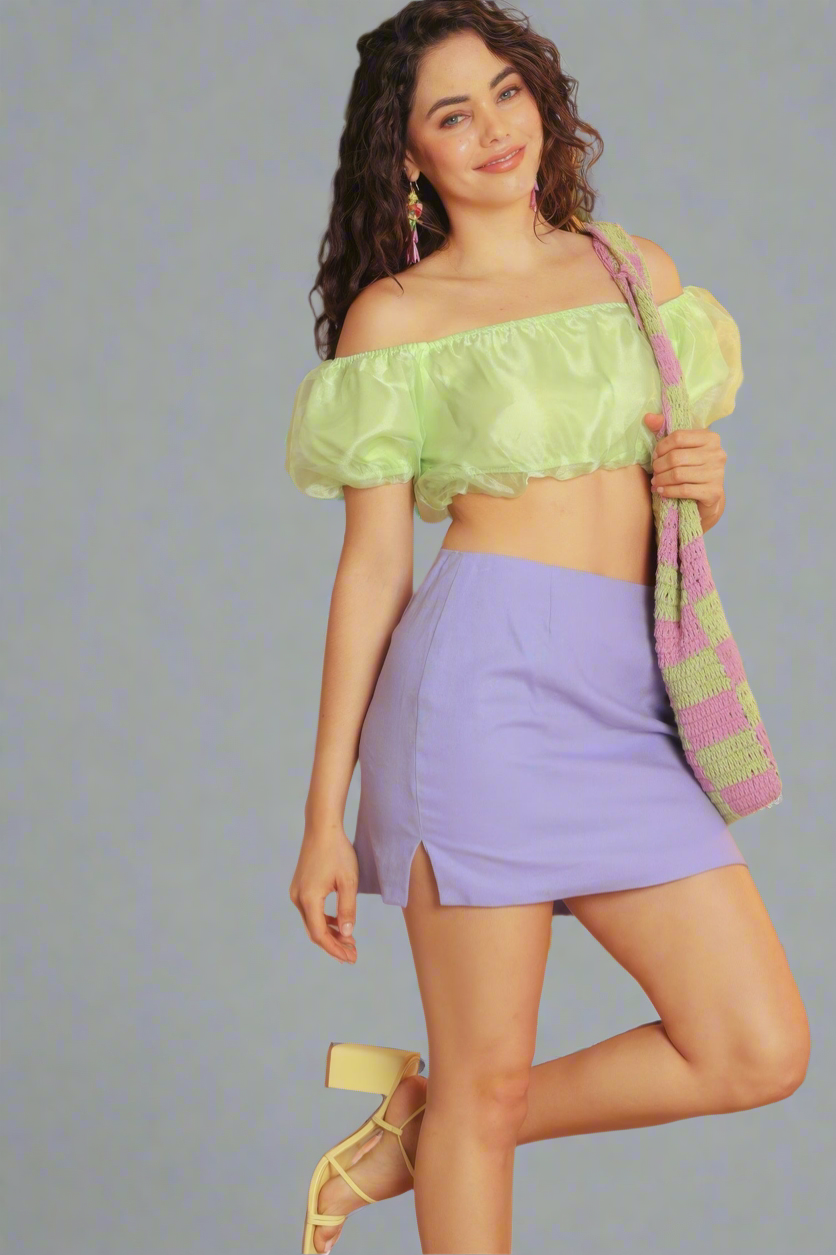 Organza Puff Short Sleeve Crop Top