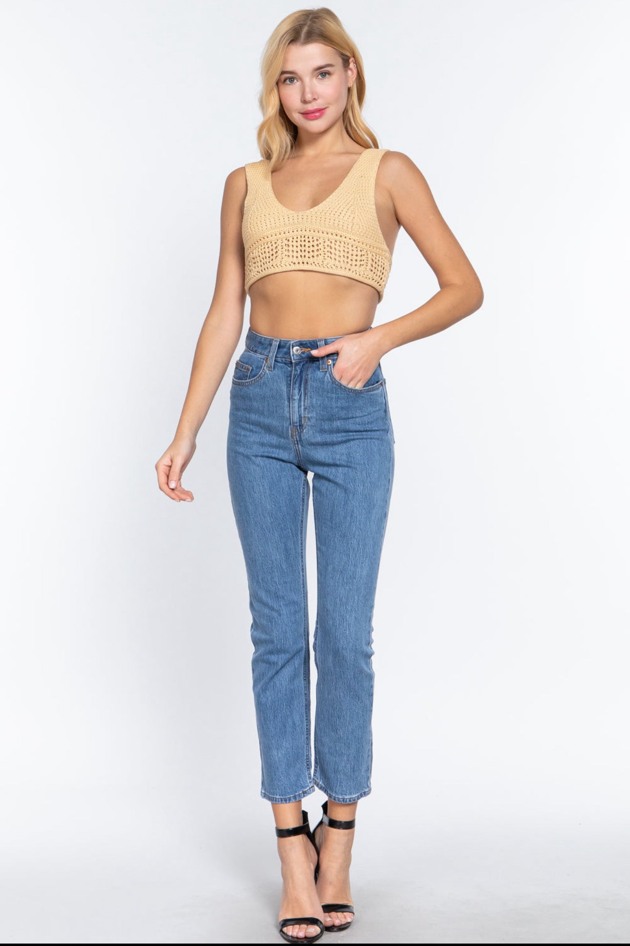 Chic Crochet Crop Sweater Tank Top
