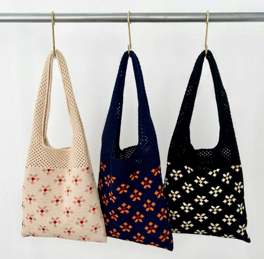 Knitted Floral Casual Handbag Daily Travel Versatile Fashion Handbag Ladies Tote