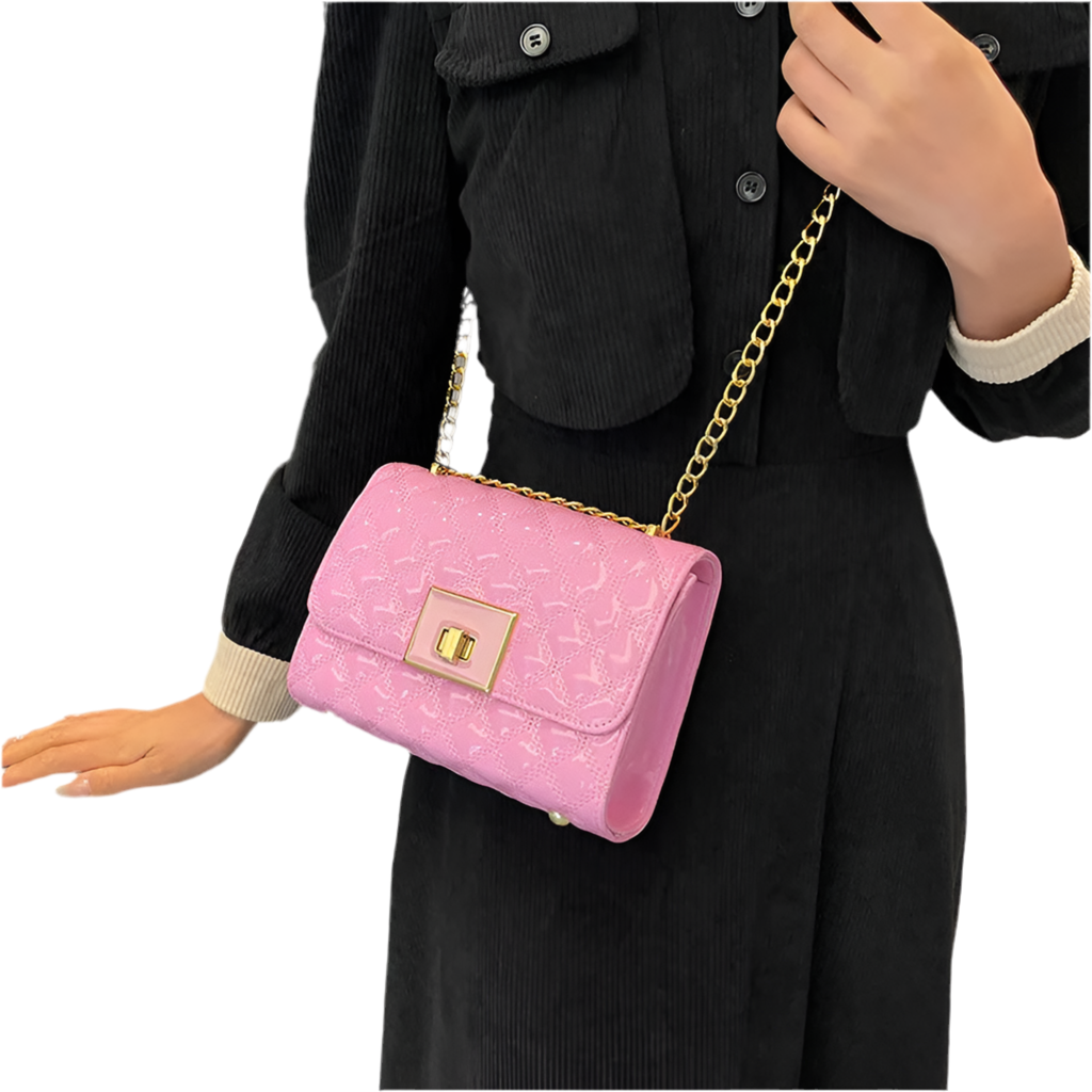 Women's Pu Leather Solid Color Lingge Basic Sewing Thread Square Magnetic Buckle Crossbody Bag