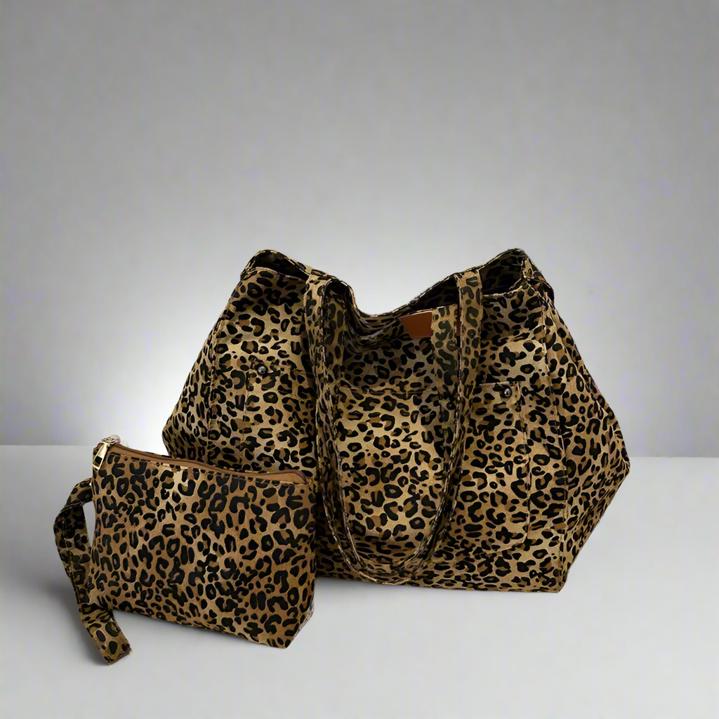 Women's Canvas Leopard Classic Style Sewing Thread Bucket Open Tote Bag