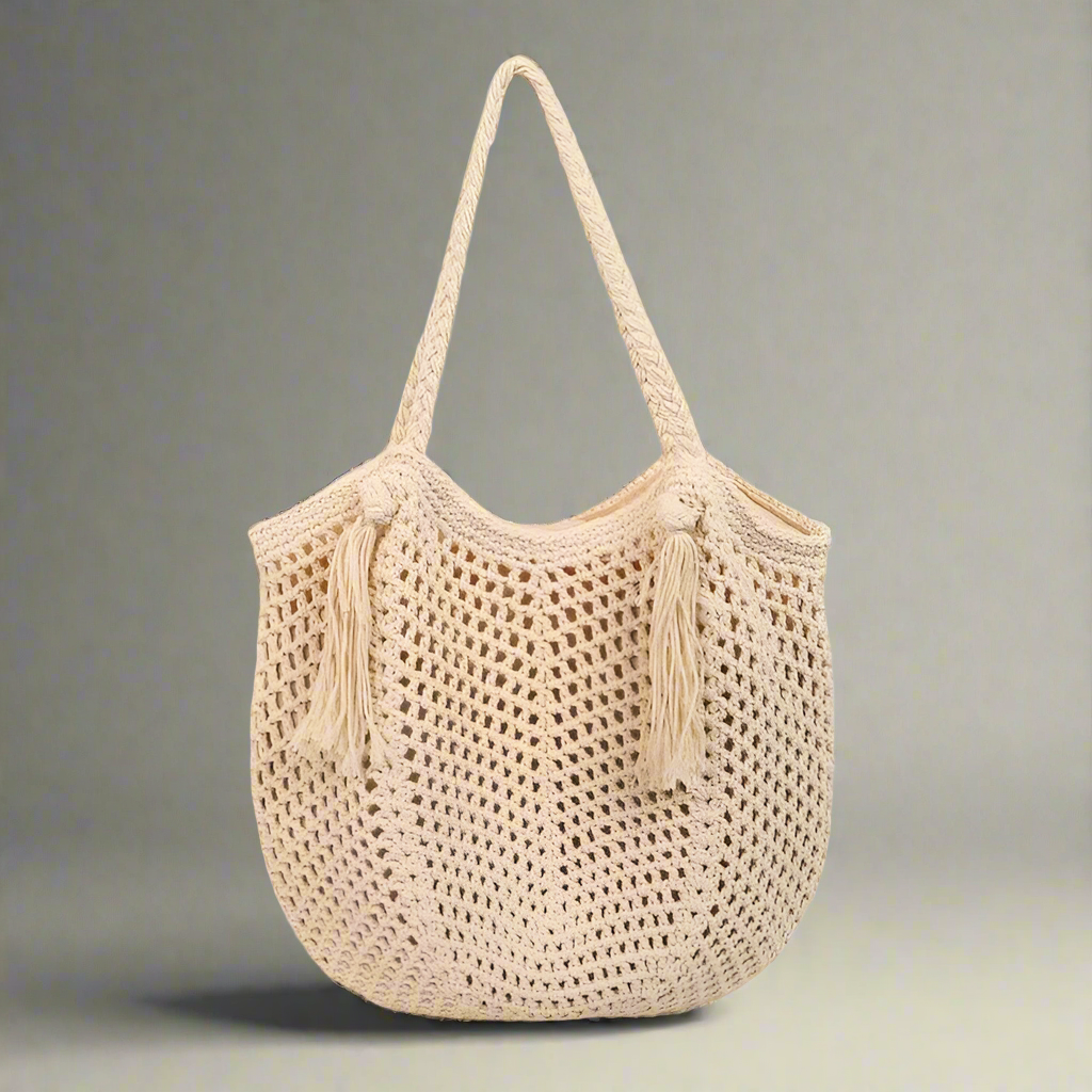 Women's Crochet Solid Color Square Open Tote Bag