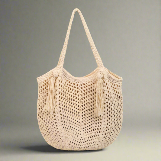 Women's Crochet Solid Color Square Open Tote Bag